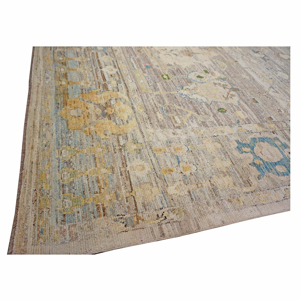 21st Century Turkish Oushak 9X13 Gold, Ivory & Slate Blue Handmade Runner Rug #1144139 image 4
