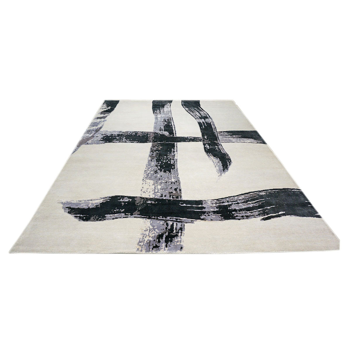 Nepalese Modern Wool & Silk 9x12 Light Grey & Black Handmade Area Rug #1144023 image 1