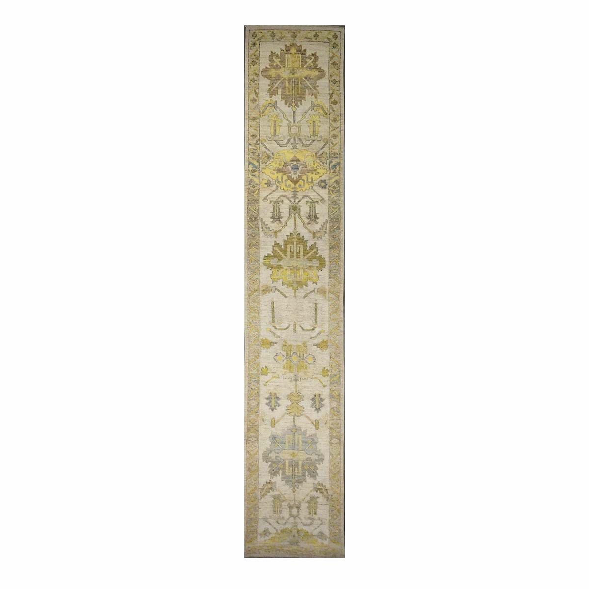21st Century Turkish Oushak 3X19 Gold& Ivory Handmade Area Rug #1144106 image 0