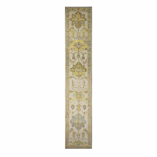 21st Century Turkish Oushak 3X19 Gold& Ivory Handmade Area Rug #1144106 image 0