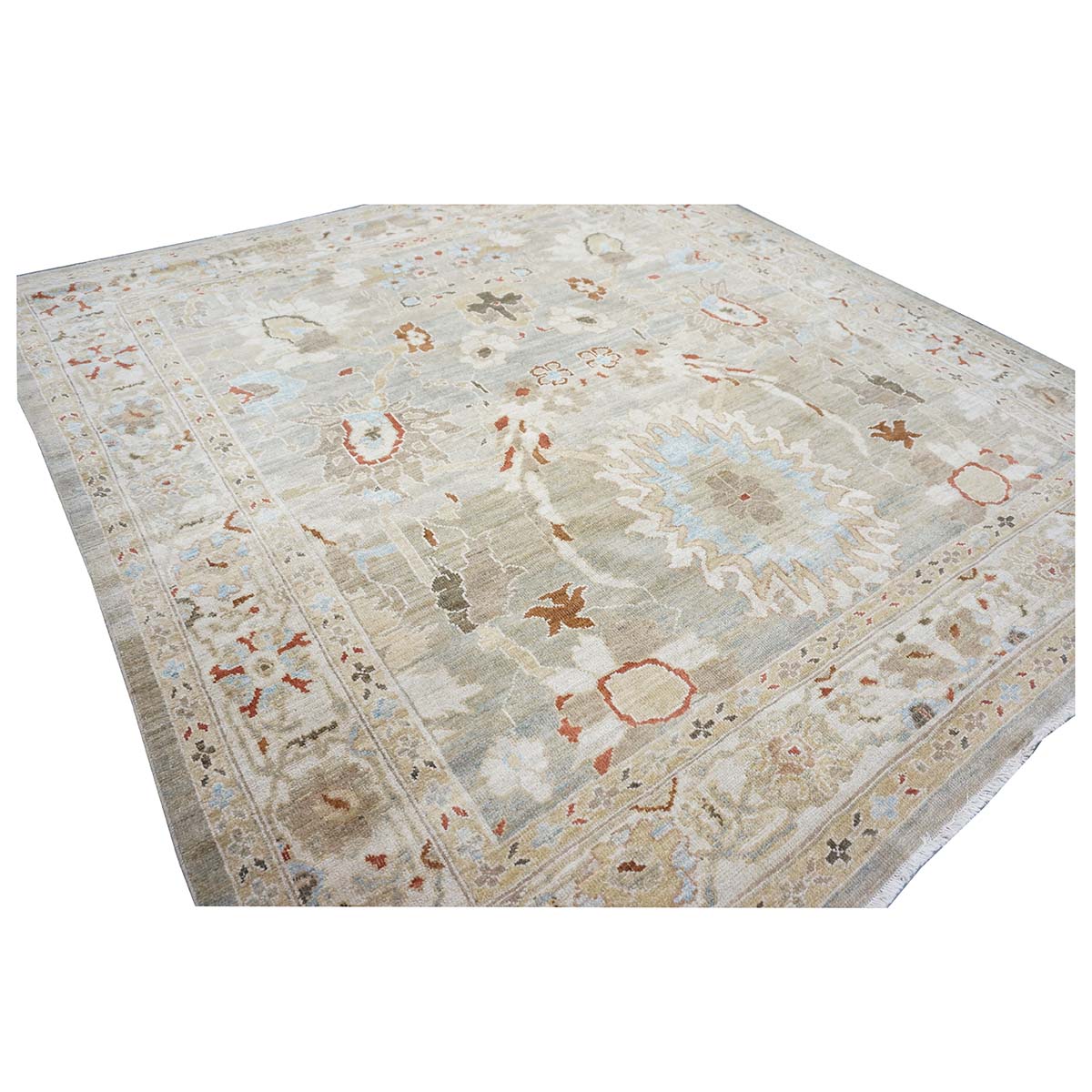 Persian Sultanabad 8x8 Square Tan, Blue, & Ivory Area Rug #1143023 image 3