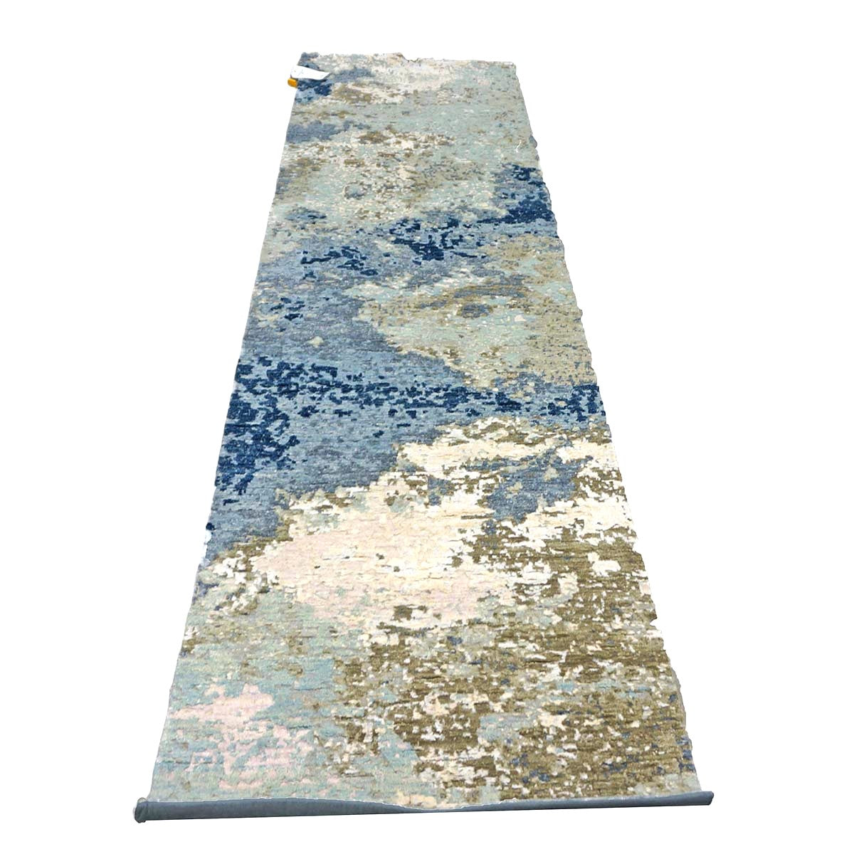 Indian Modern Jaipour Wool & Silk 3x10 Blue, Green & Ivory Handmade Runner Rug #30615