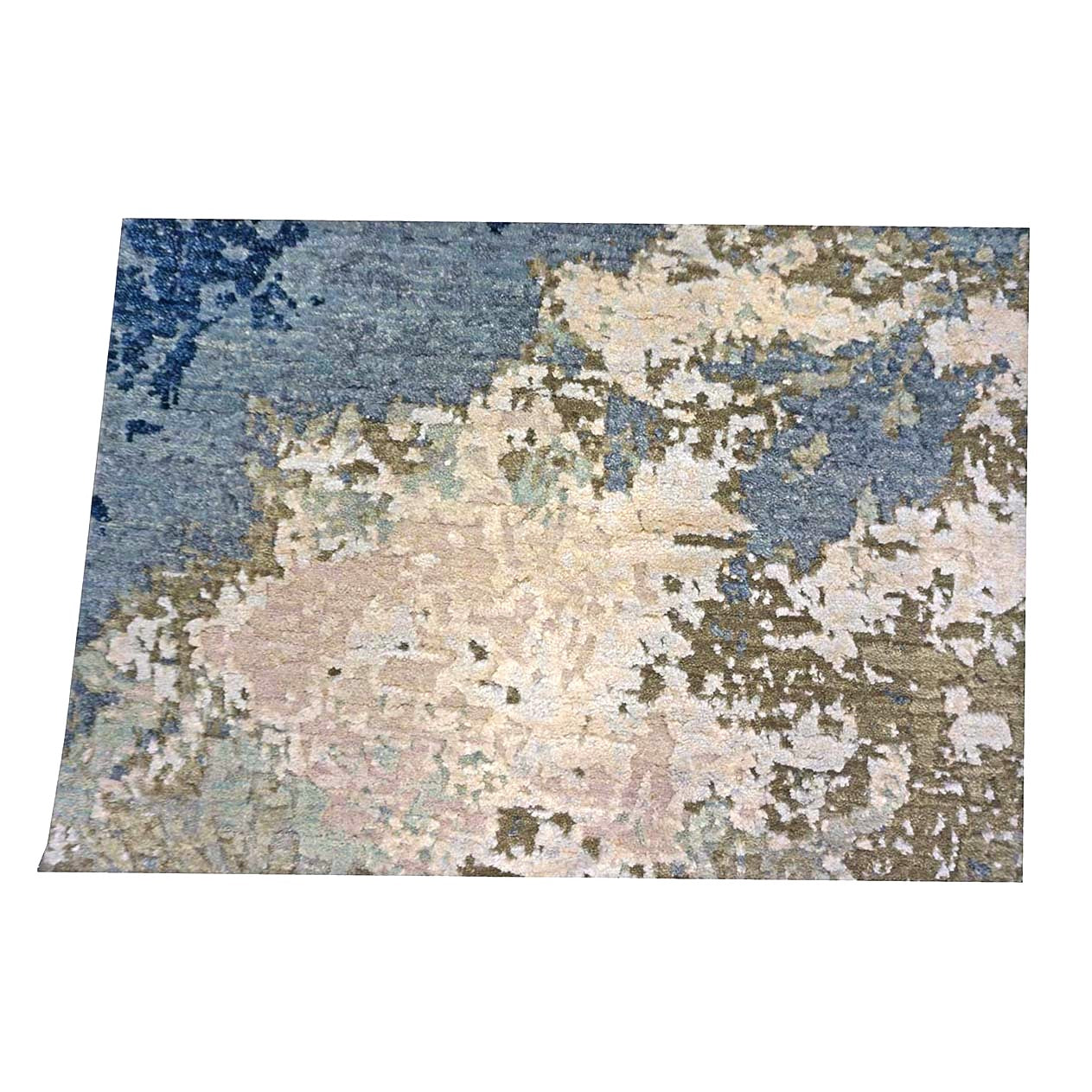 Indian Modern Jaipour Wool & Silk 3x10 Blue, Green & Ivory Handmade Runner Rug #30615
