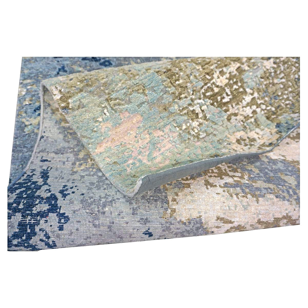 Indian Modern Jaipour Wool & Silk 3x10 Blue, Green & Ivory Handmade Runner Rug #30615