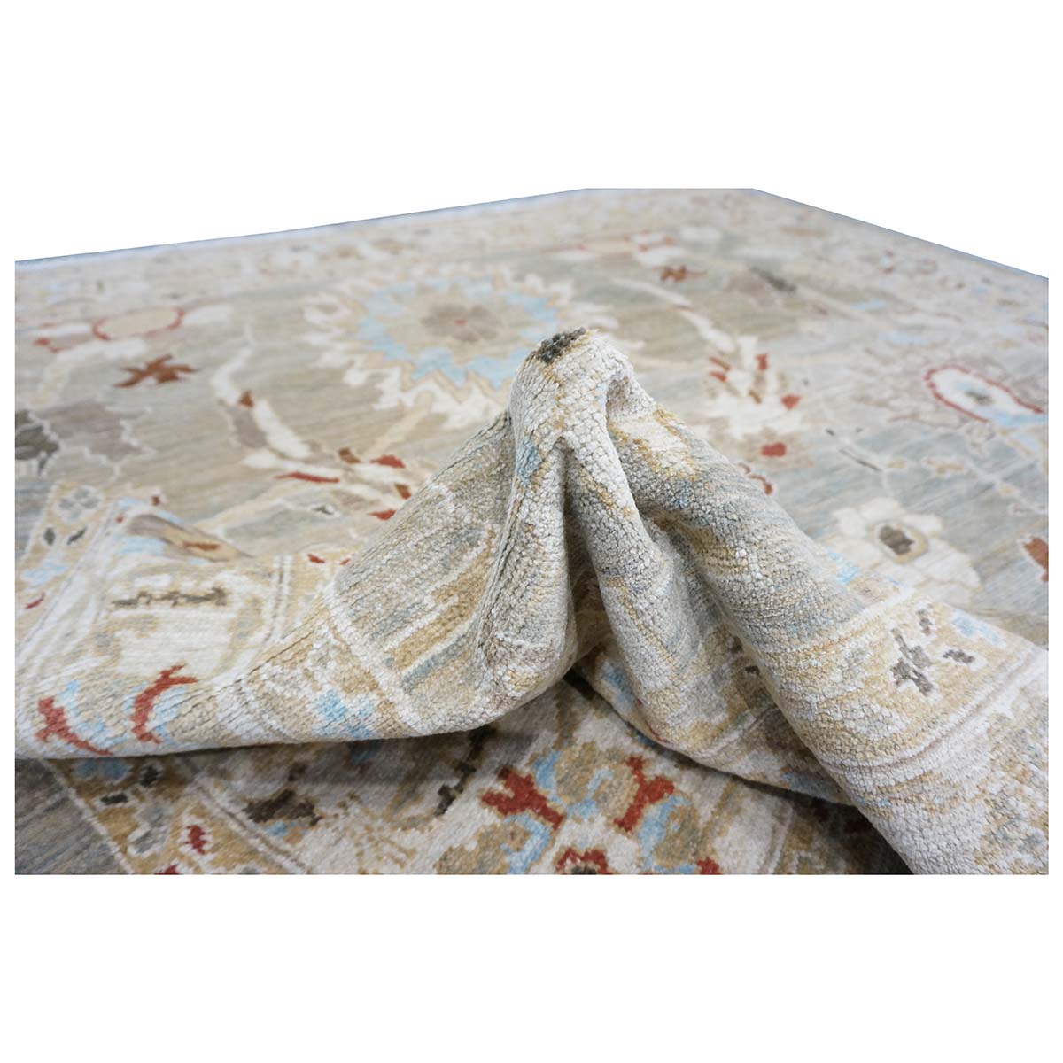 Persian Sultanabad 8x8 Square Tan, Blue, & Ivory Area Rug #1143023 image 8
