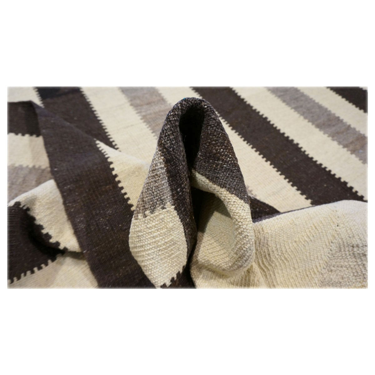 Persian Flatweave Safari Kilim 8x11 Ivory & Brown Handmade Area Rug #1142160 image 4