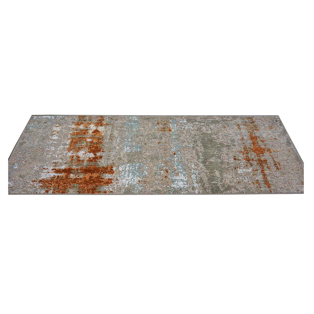 Indian Modern Wool & Silk 3X9 Grey, Rust, & Slate Runner Area Rug #1144152 image 4
