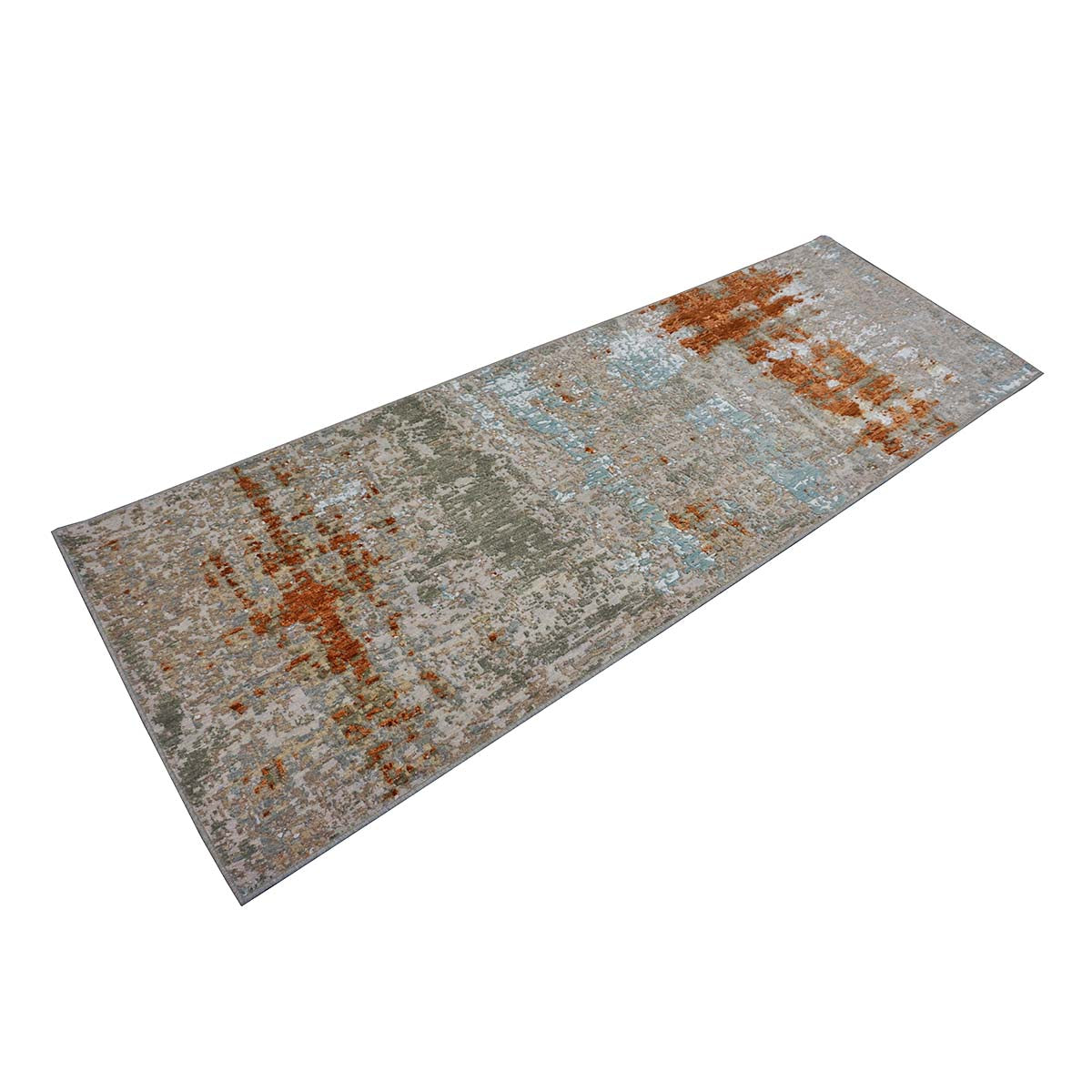 Indian Modern Wool & Silk 3X9 Grey, Rust, & Slate Runner Area Rug #1144152 image 6
