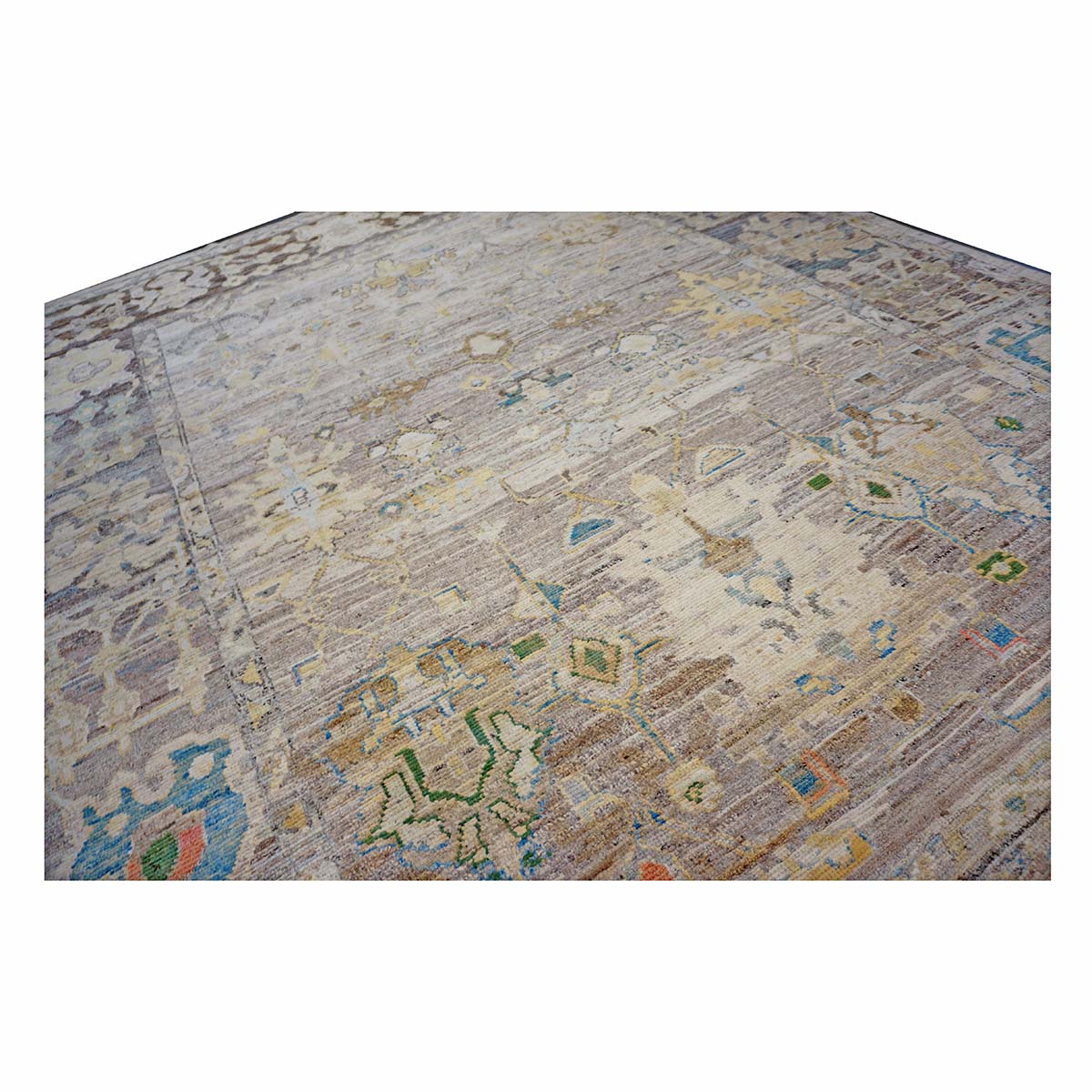 21st Century Turkish Oushak 9X13 Gold, Ivory & Slate Blue Handmade Runner Rug #1144139 image 11