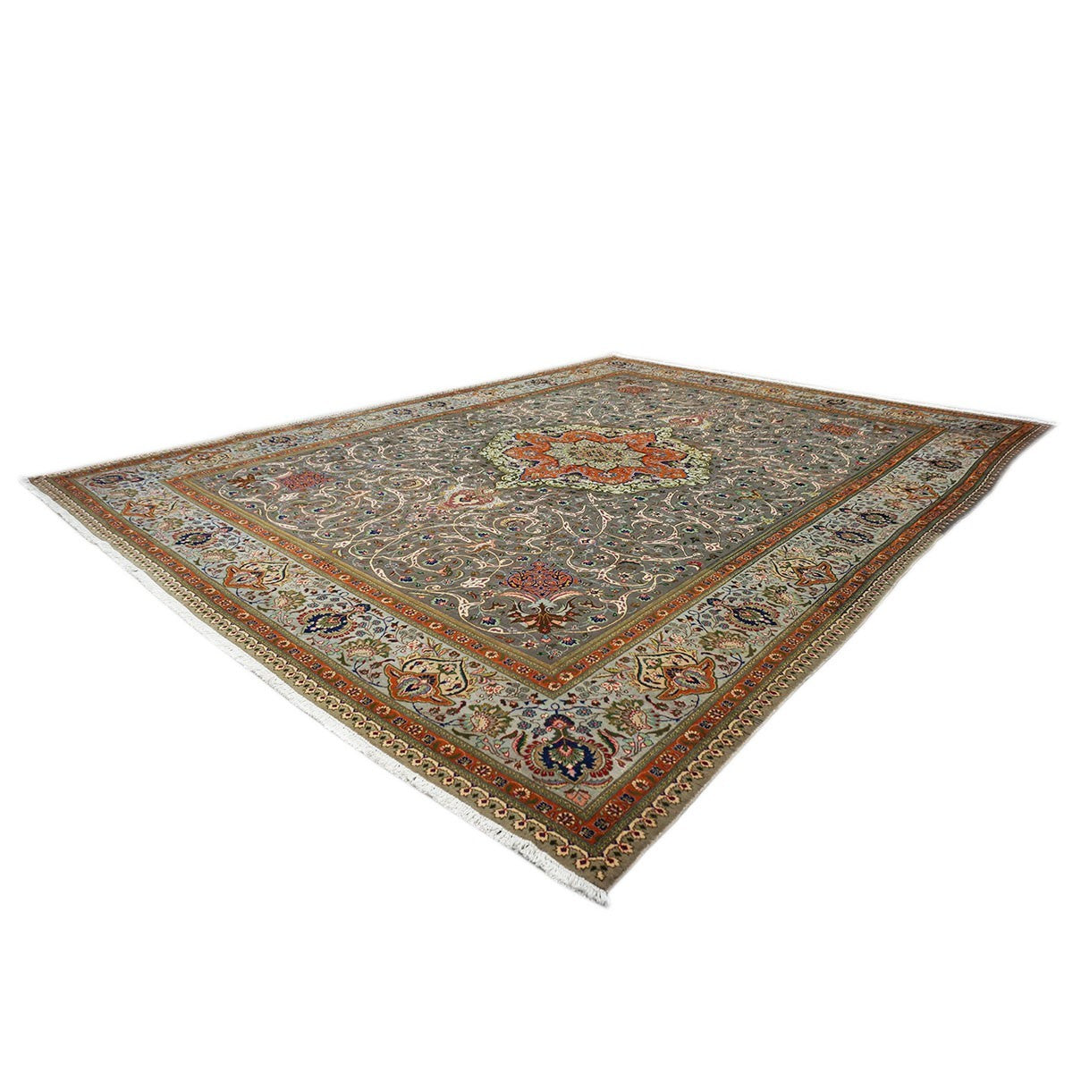 Antique Persian Tabriz Rug Grey & Light Blue 10x13 Area Rug #1140684 image 2