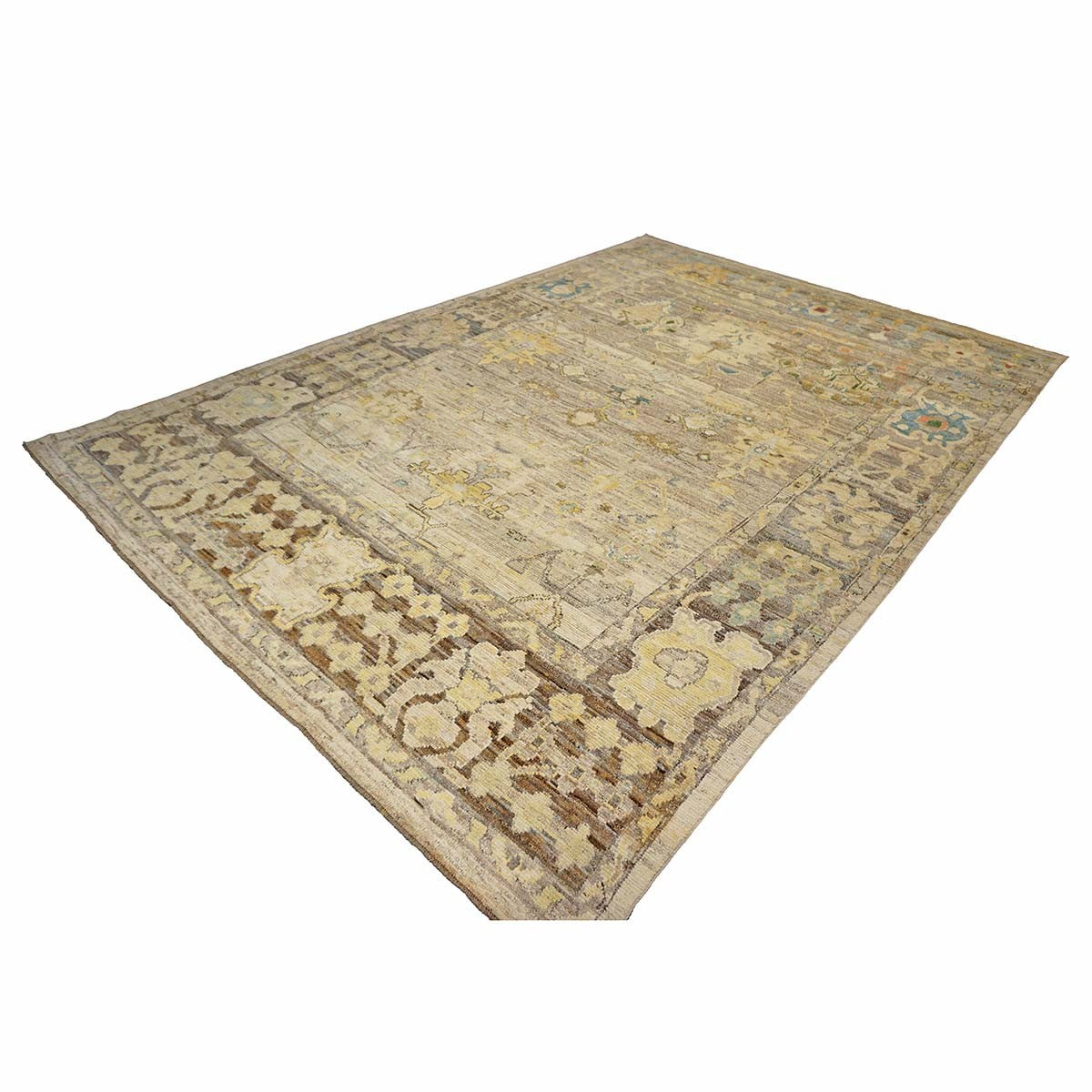 21st Century Turkish Oushak 9X13 Gold, Ivory & Slate Blue Handmade Runner Rug #1144139 image 9