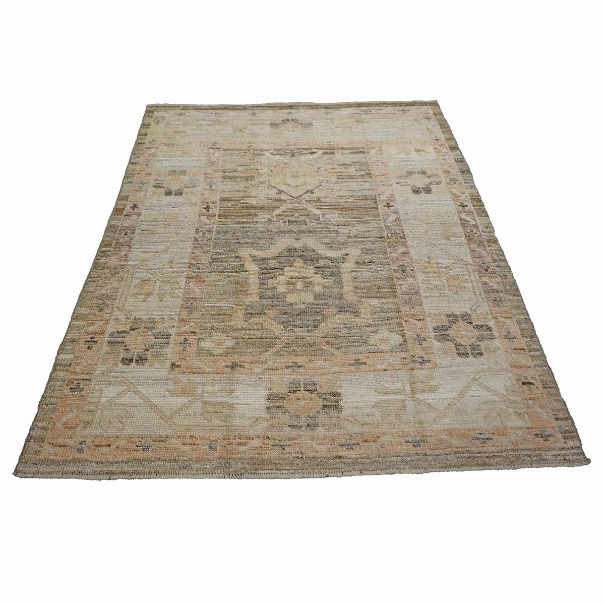 21st Century Turkish Oushak 4X6 Gold, Charcoal & Ivory Handmade Area Rug #1144107 image 4