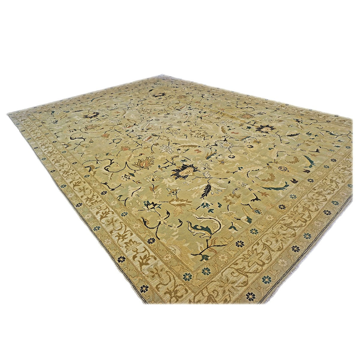Turkish Agra 9x12 Light Olive and Khaki Handmade Area Rug #1141219 image 4