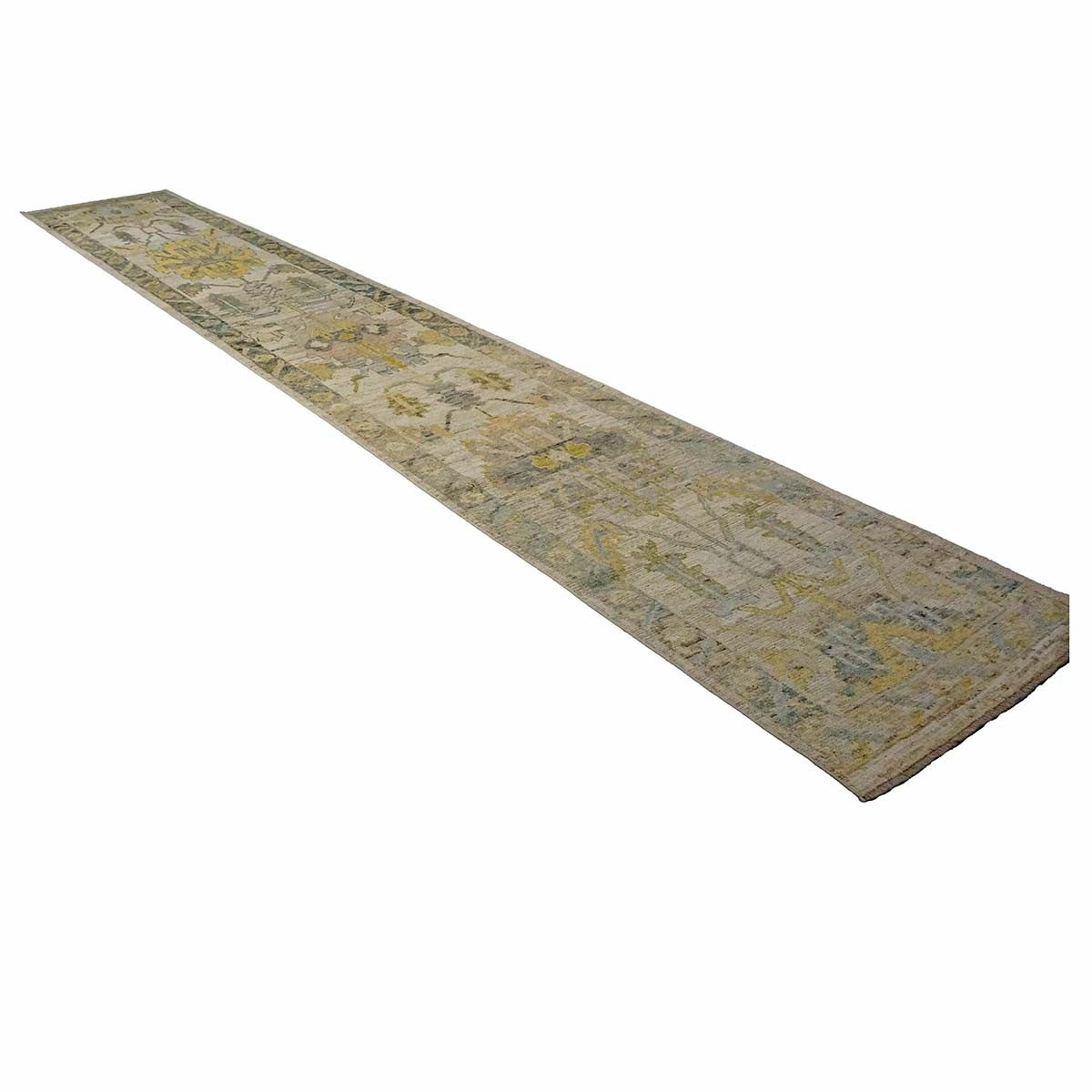 21st Century Turkish Oushak 3X18 Gold, Ivory & Charcoal Handmade Runner Rug #1144145 image 8