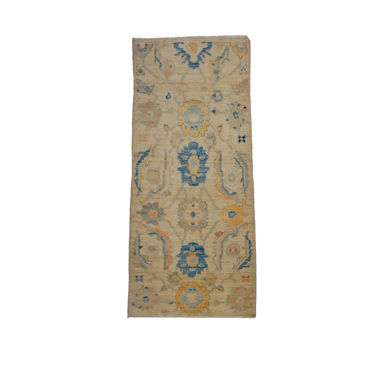 21st Century Turkish Oushak 3X6 Gold, Ivory & Slate Blue Handmade Runner Rug #1144167 image 0