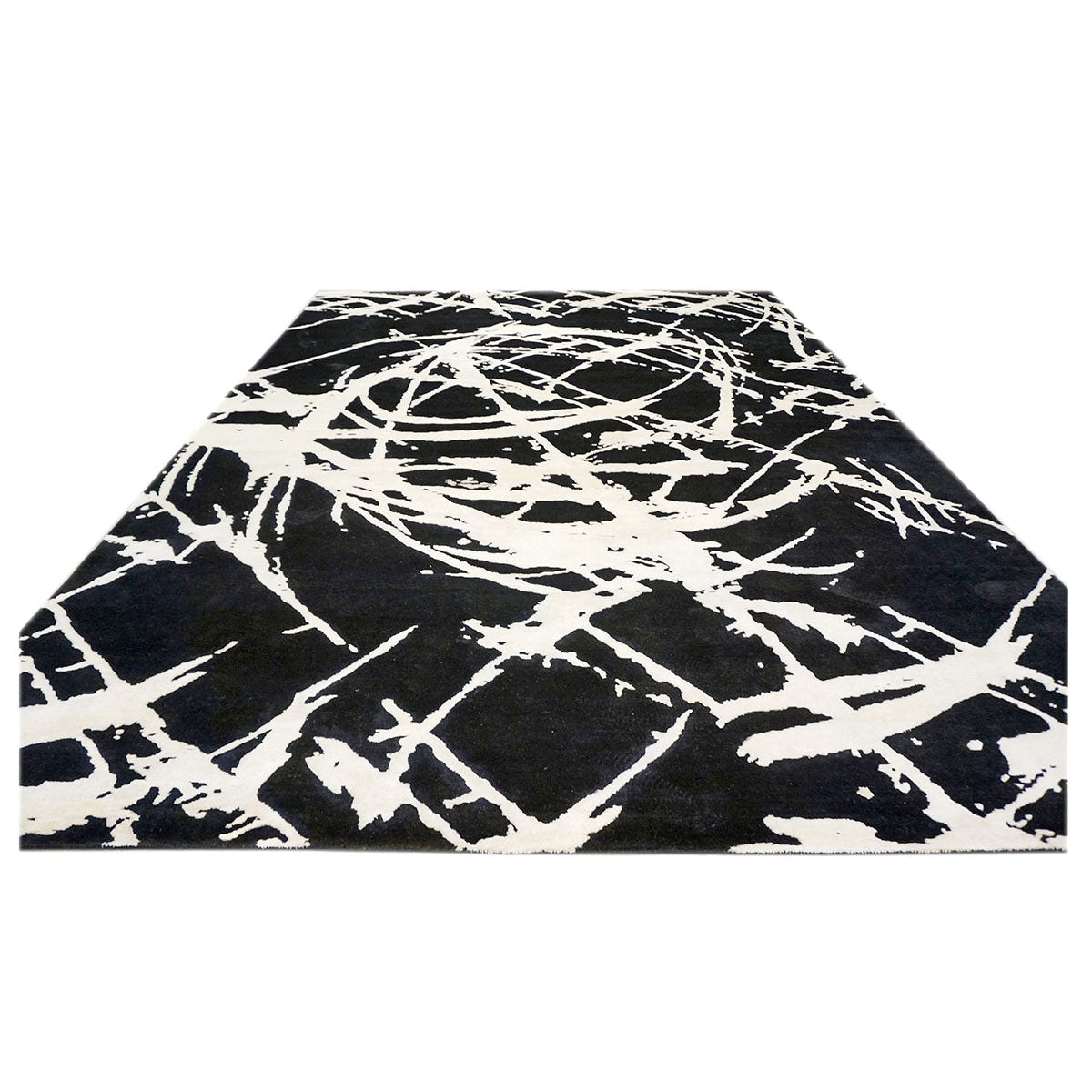 Modern Wool & Silk 9X12 Black & White Handmade Area Rug #1144033 image 2