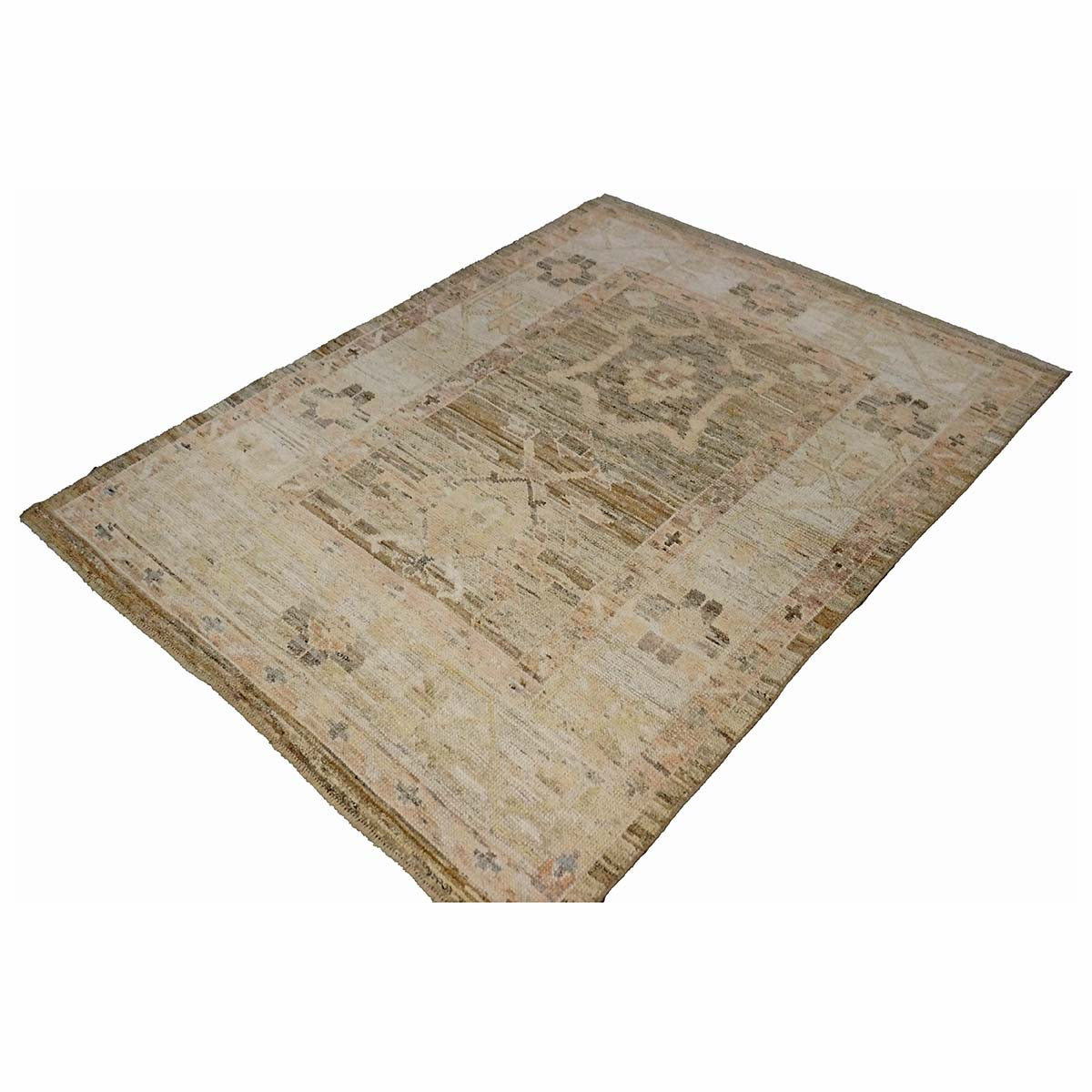21st Century Turkish Oushak 4X6 Gold, Charcoal & Ivory Handmade Area Rug #1144107 image 3
