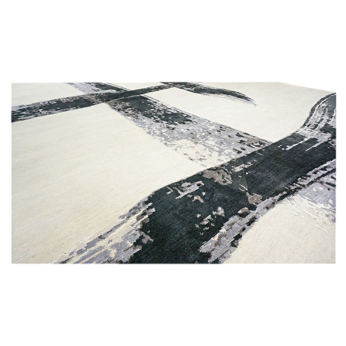 Nepalese Modern Wool & Silk 9x12 Light Grey & Black Handmade Area Rug #1144023 image 5
