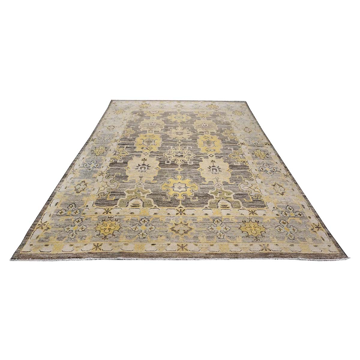 21st Century Turkish Oushak 8x11 Charcoal, Yellow, & Ivory Handmade Area Rug #1144069 image 3