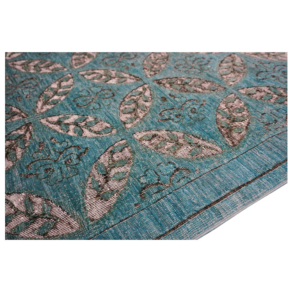 Afghan Modern OXO Cutout Wool 4x19 Teal & Ivory Handmade Gallery Rug #5013073