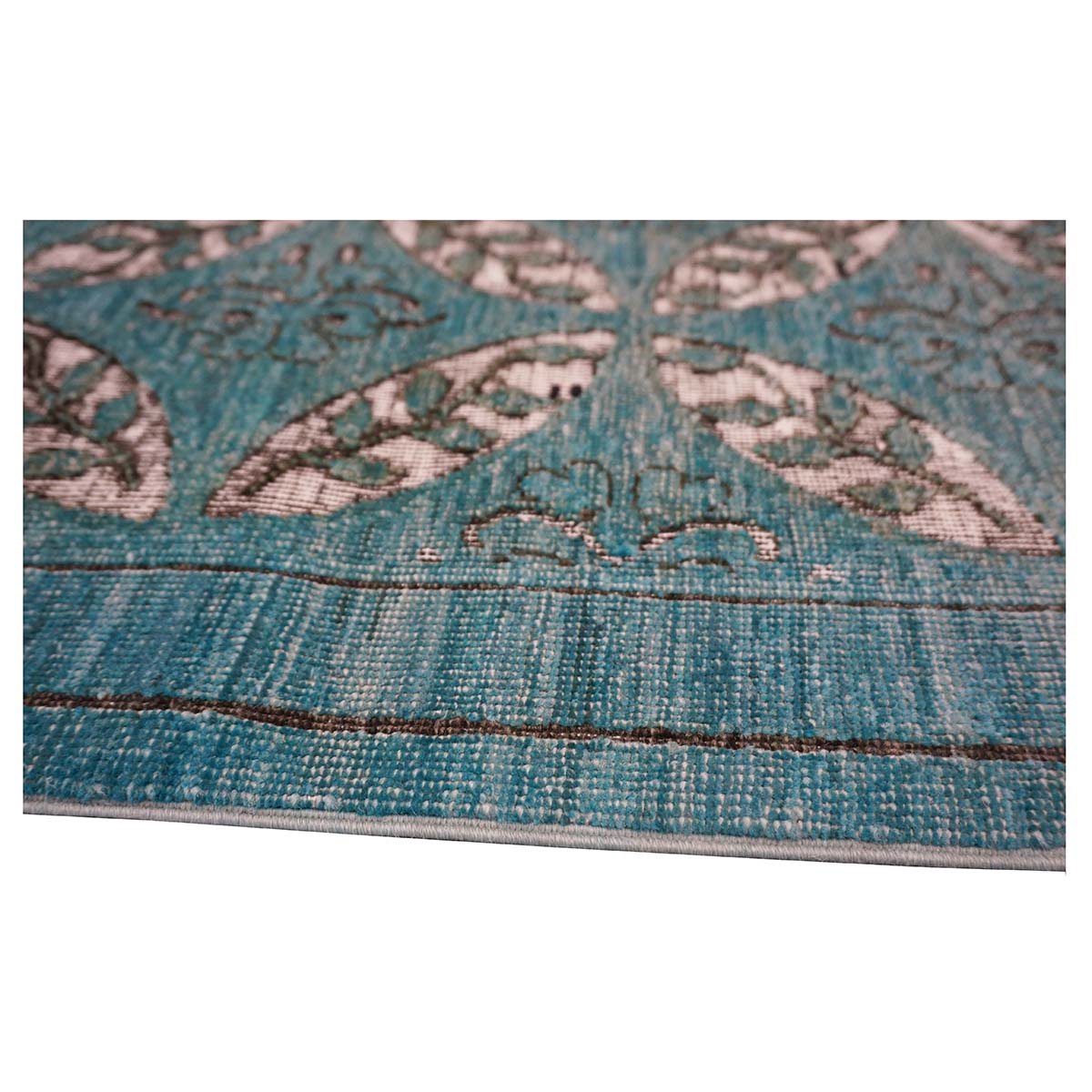 Afghan Modern OXO Cutout Wool 4x19 Teal & Ivory Handmade Gallery Rug #5013073