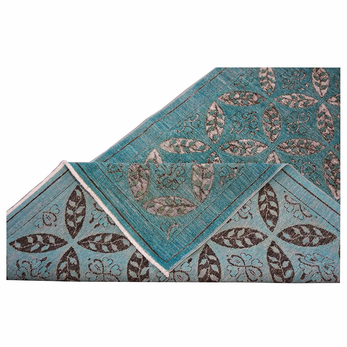 Afghan Modern OXO Cutout Wool 4x19 Teal & Ivory Handmade Gallery Rug #5013073