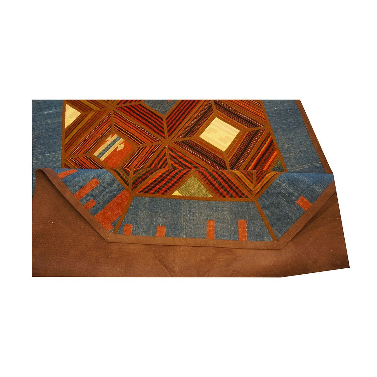 Turkish Safari Kilim 4X7 Blue & Orange Area Rug #1142009 image 3