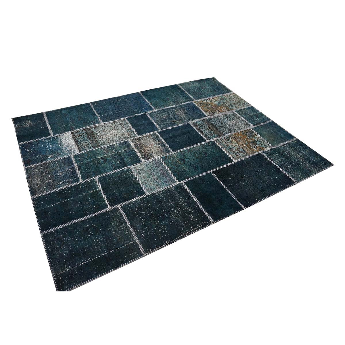 Vintage Turkish Modern Patchwork 6x8 Blue Distressed Handmade Area Rug #9902844 image 3