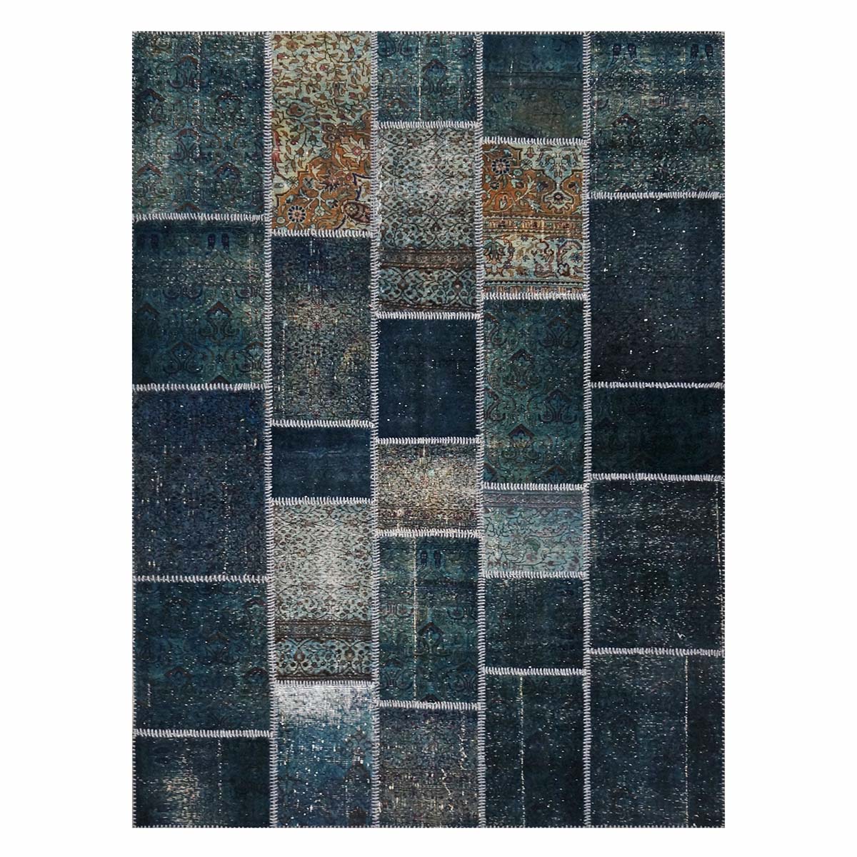Vintage Turkish Modern Patchwork 6x8 Blue Distressed Handmade Area Rug #9902844 image 0