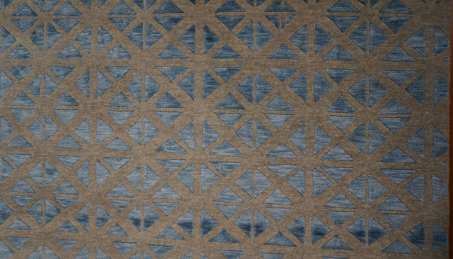 *Area Rugs: #1143461 Modern Wool and Silk 8 x 10 Indo Nepal Blue Rug image 1