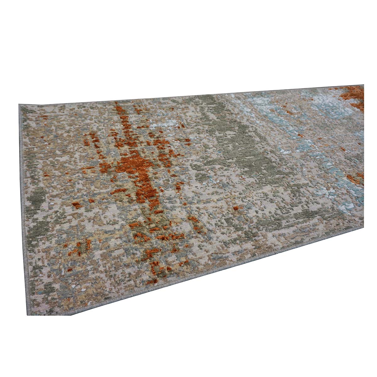 Indian Modern Wool & Silk 3X9 Grey, Rust, & Slate Runner Area Rug #1144152 image 7