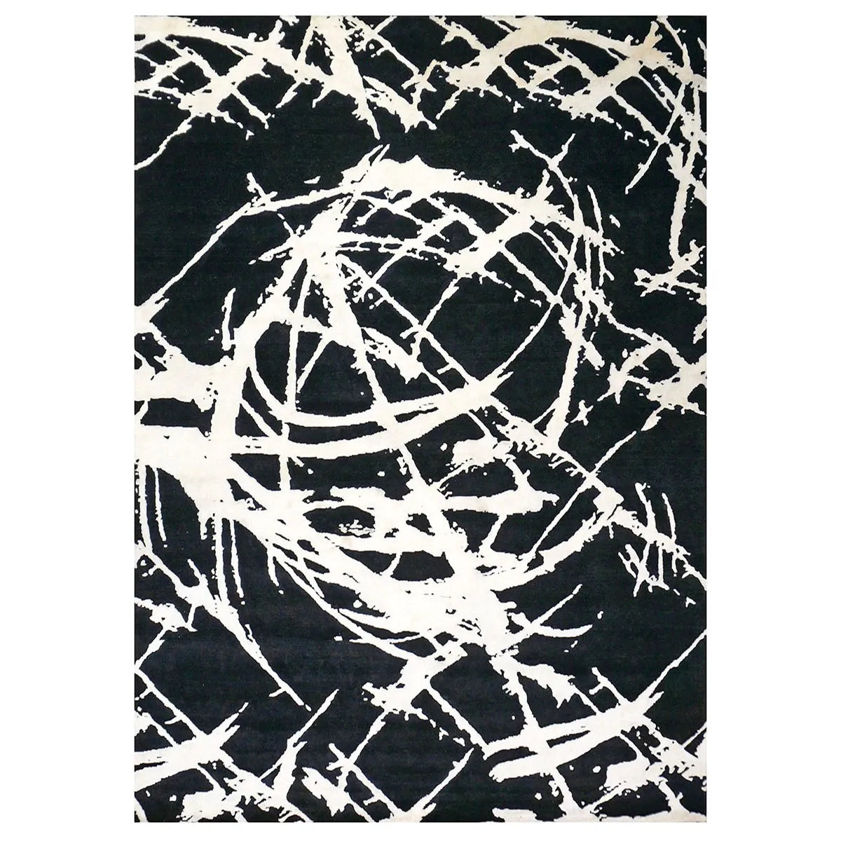 Modern Wool & Silk 9X12 Black & White Handmade Area Rug #1144033 image 0