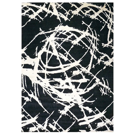 Modern Wool & Silk 9X12 Black & White Handmade Area Rug #1144033 image 0