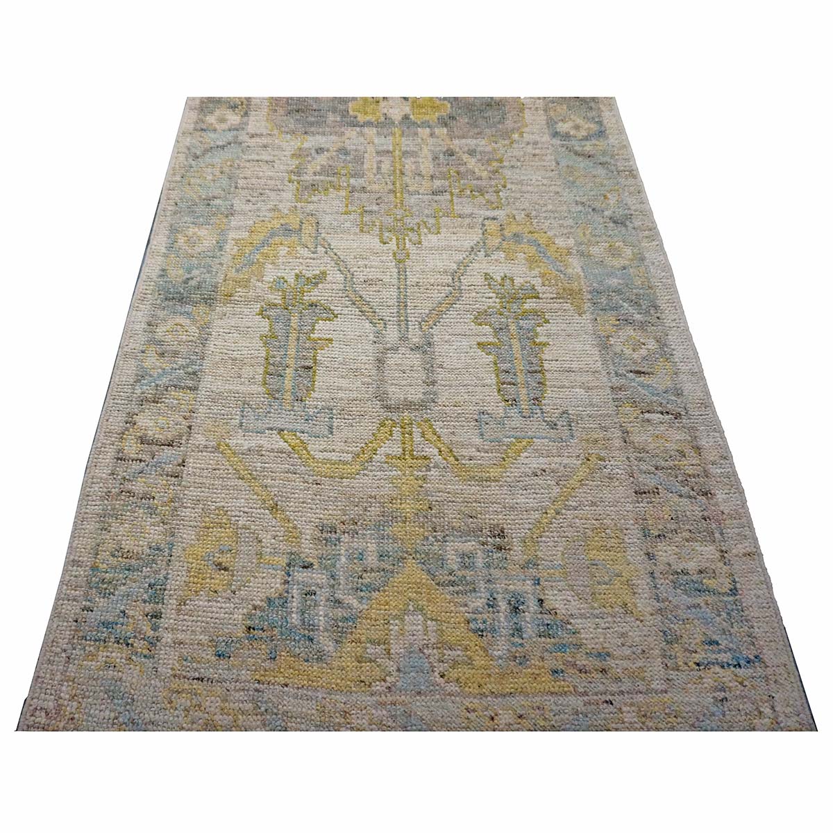 21st Century Turkish Oushak 3X18 Gold, Ivory & Charcoal Handmade Runner Rug #1144145 image 4