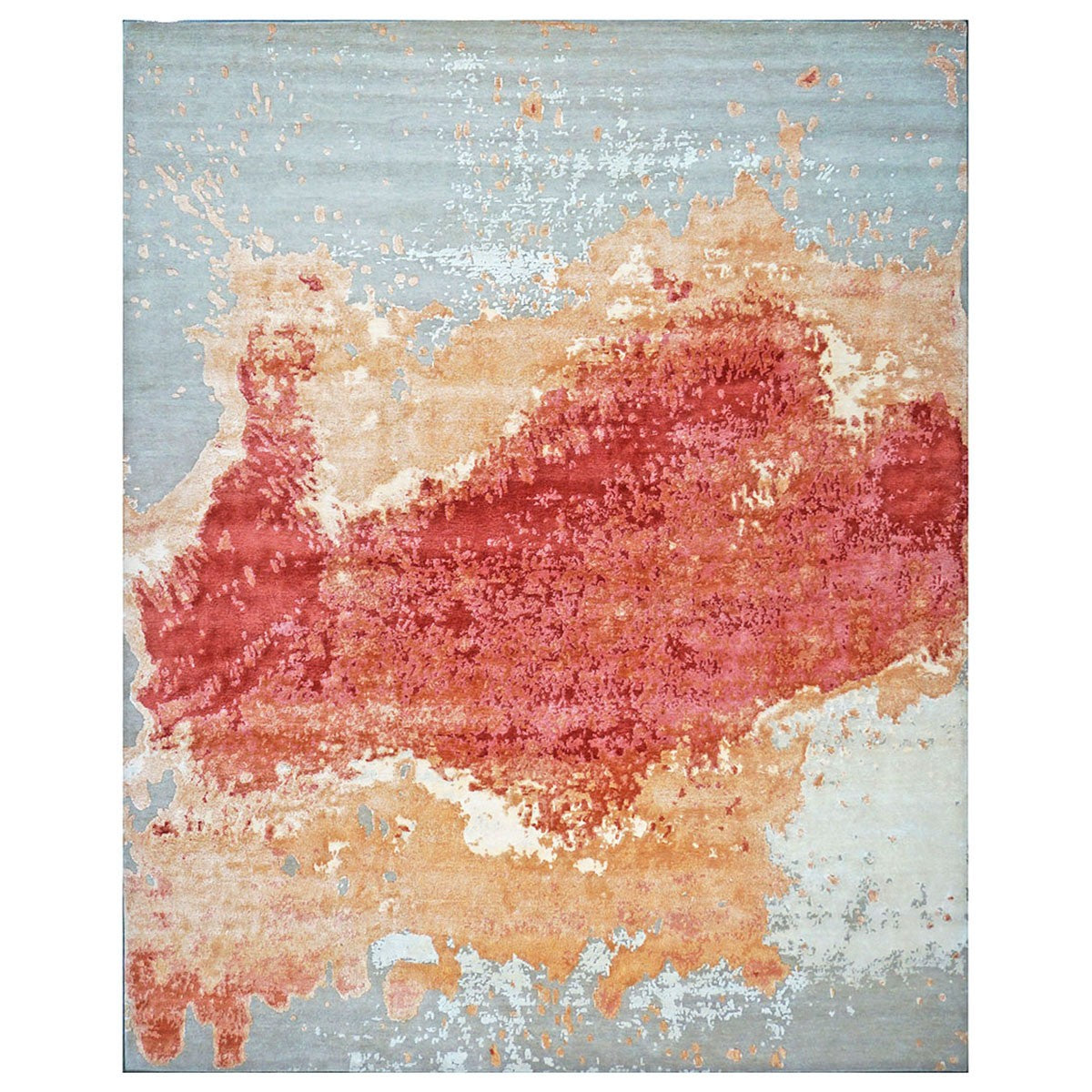 Modern Wool & Silk 9x12 Grey, Orange, & Red Handmade Area Rug #1144036 image 0