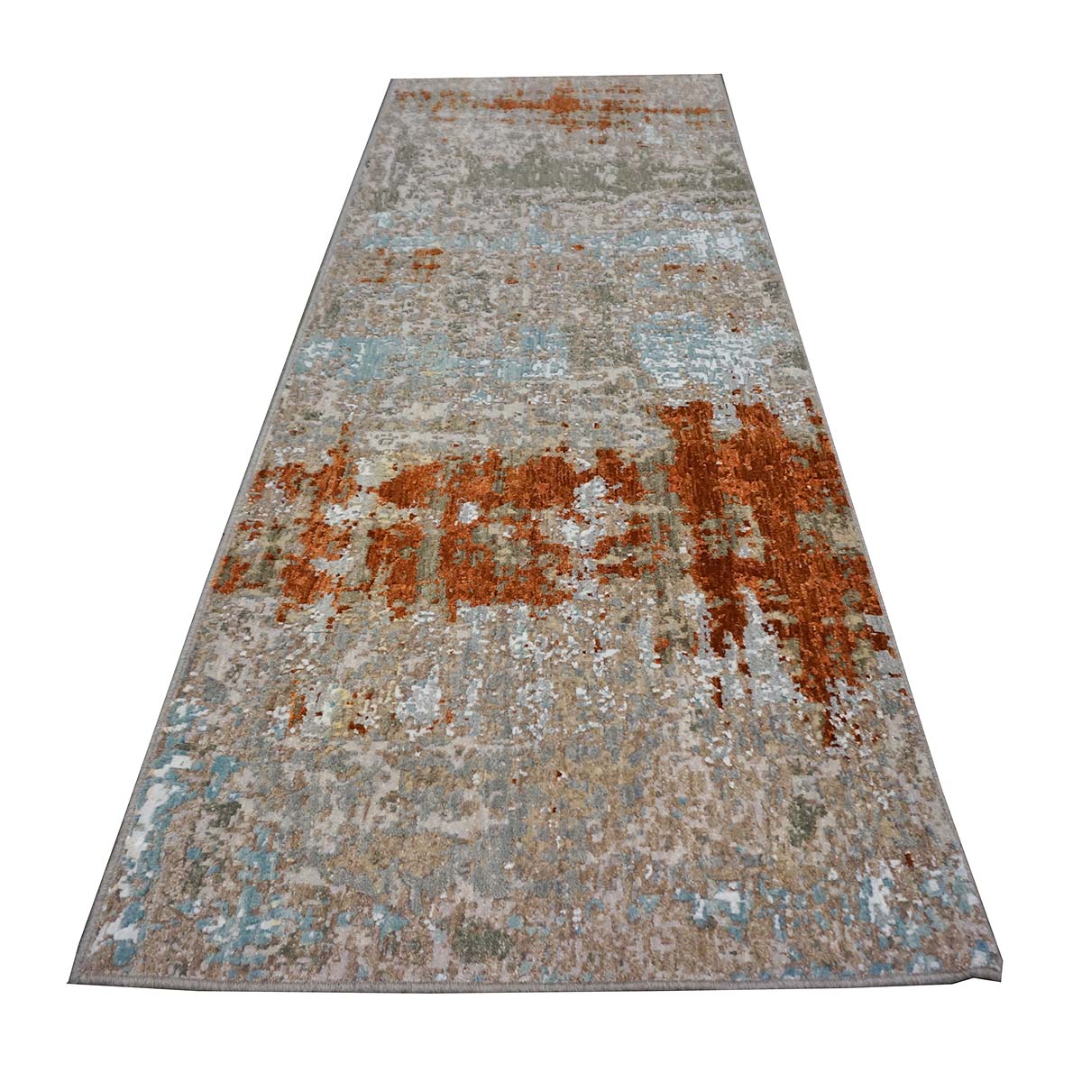 Indian Modern Wool & Silk 3X9 Grey, Rust, & Slate Runner Area Rug #1144152 image 2