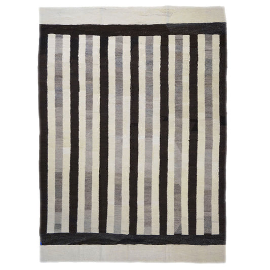 Persian Flatweave Safari Kilim 8x11 Ivory & Brown Handmade Area Rug #1142160 image 0