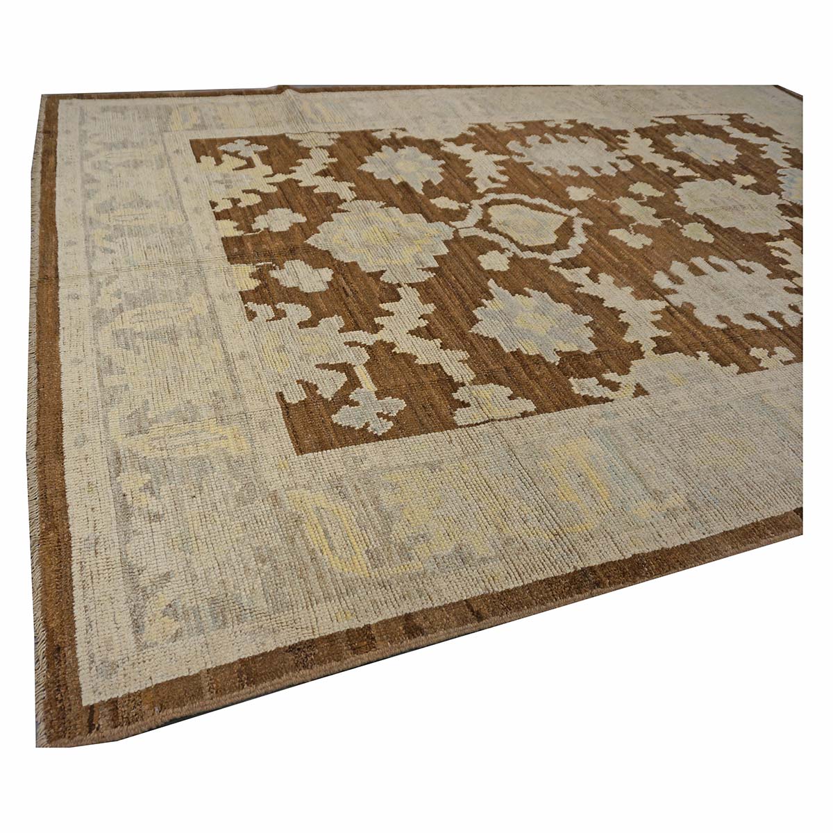 21st Century Turkish Oushak 7x10 Ivory & Brown Handmade Area Rug #1144189 image 2