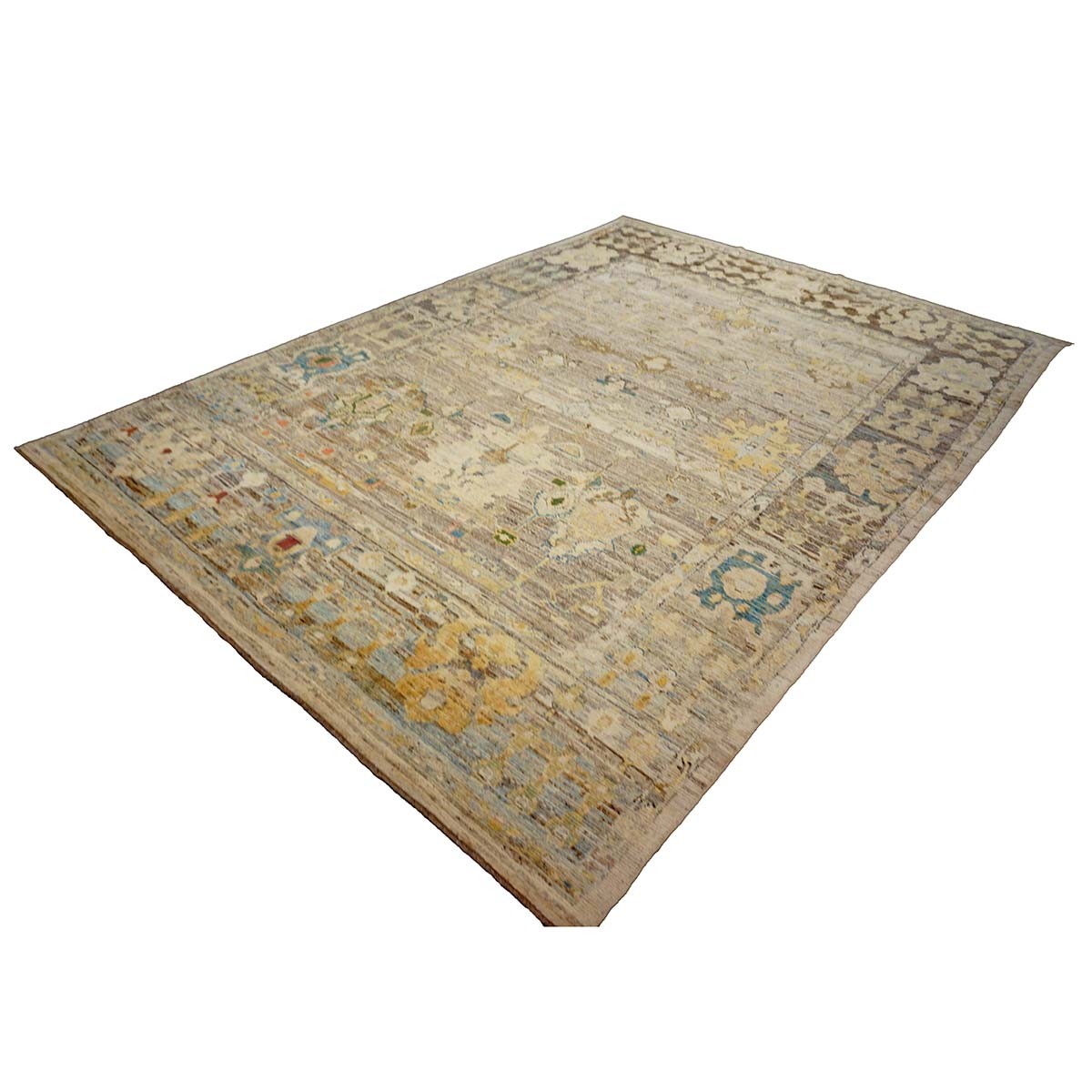 21st Century Turkish Oushak 9X13 Gold, Ivory & Slate Blue Handmade Runner Rug #1144139 image 3