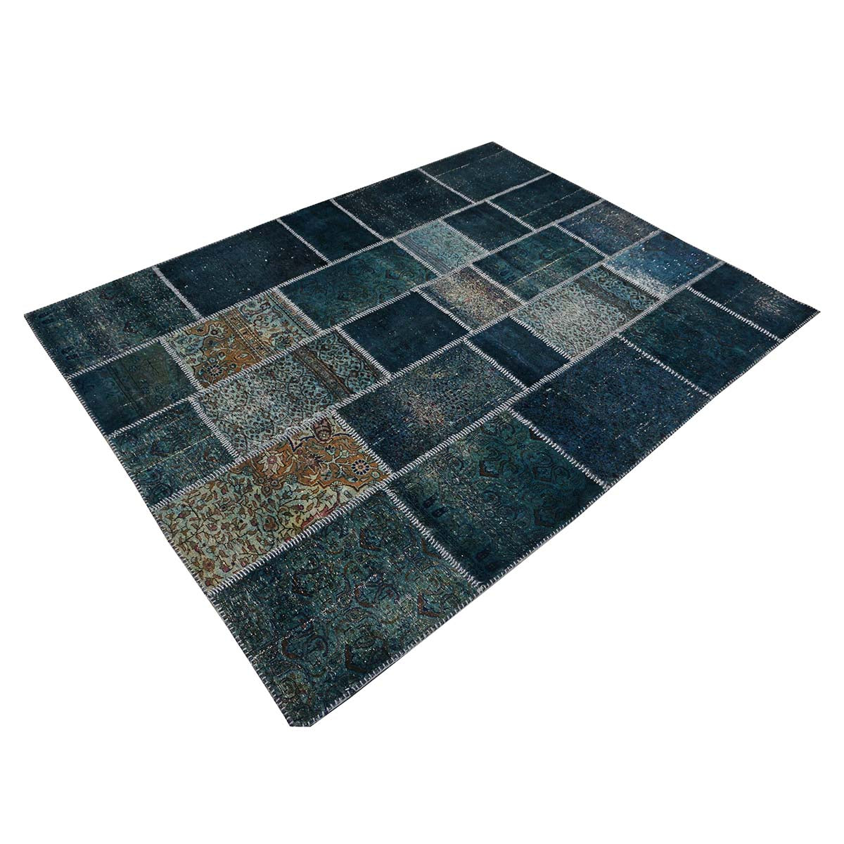 Vintage Turkish Modern Patchwork 6x8 Blue Distressed Handmade Area Rug #9902844 image 6