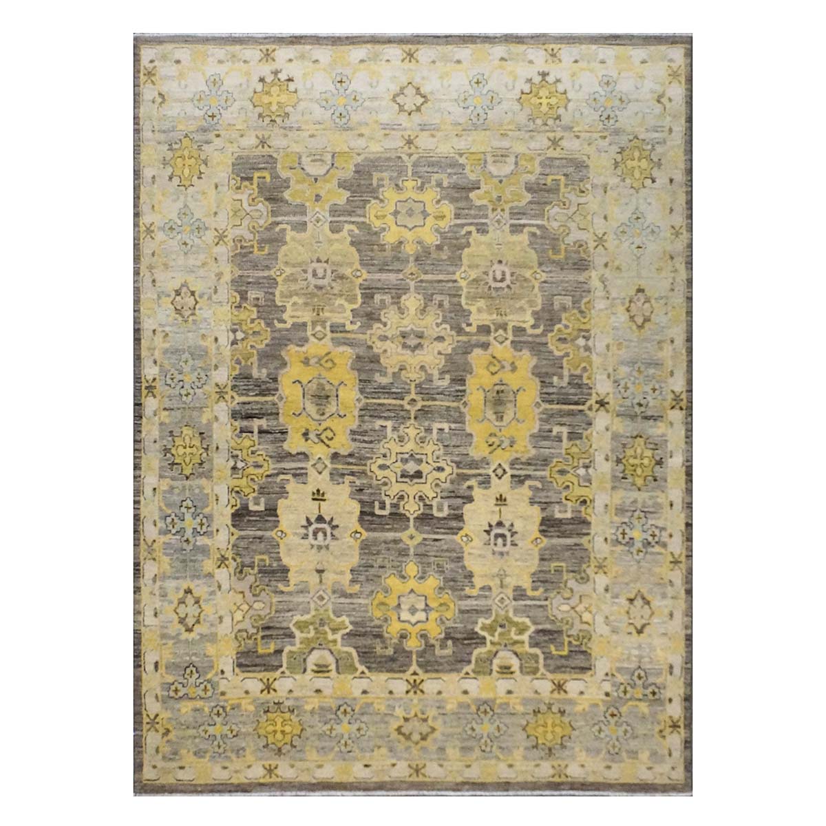 21st Century Turkish Oushak 8x11 Charcoal, Yellow, & Ivory Handmade Area Rug #1144069 image 0