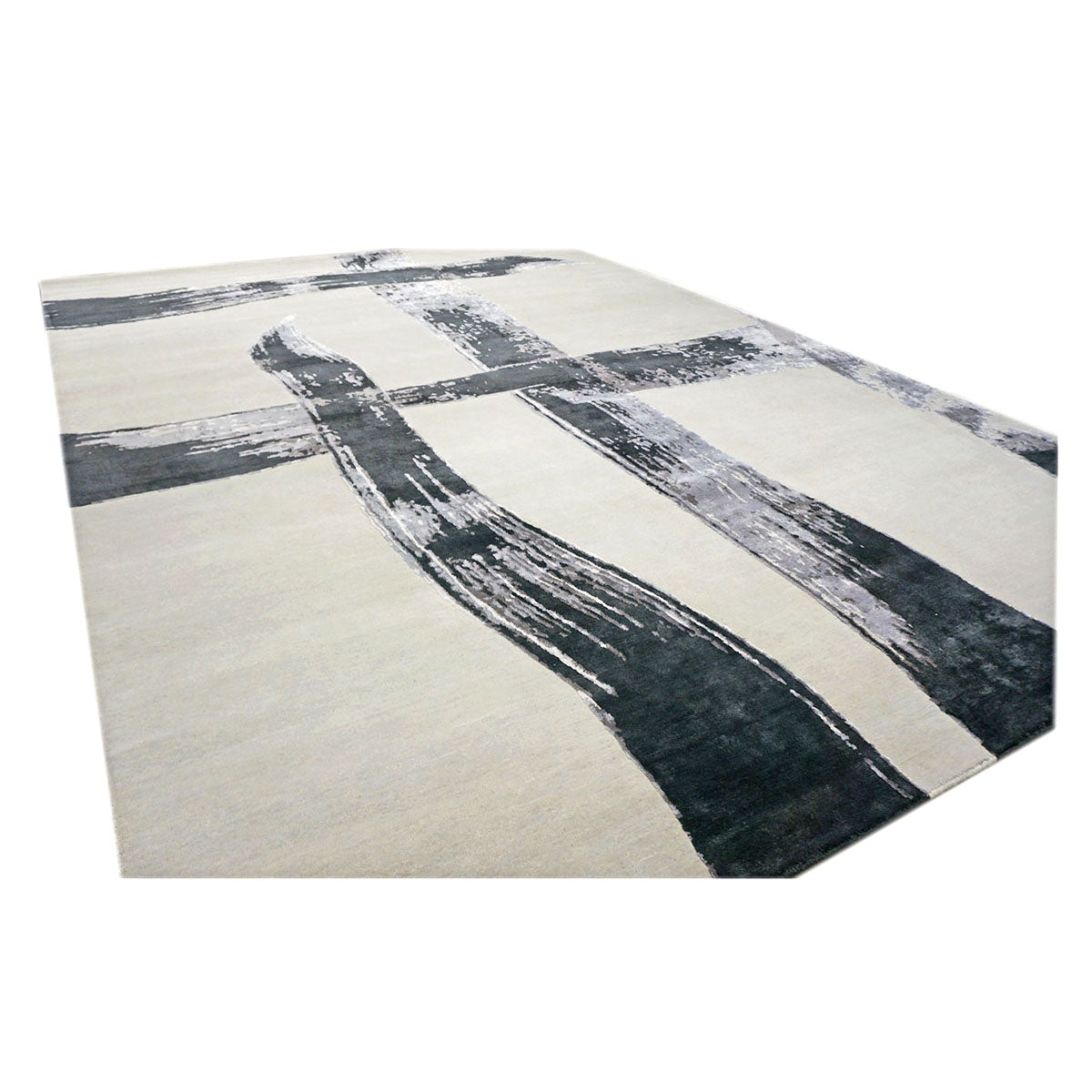 Nepalese Modern Wool & Silk 9x12 Light Grey & Black Handmade Area Rug #1144023 image 3