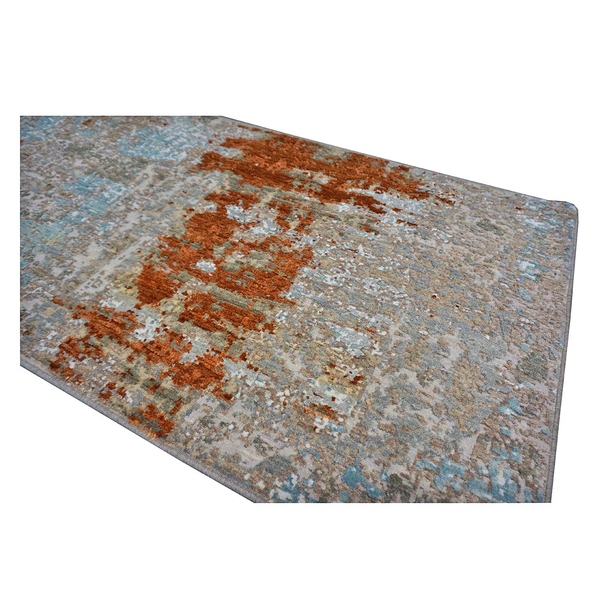 Indian Modern Wool & Silk 3X9 Grey, Rust, & Slate Runner Area Rug #1144152 image 10