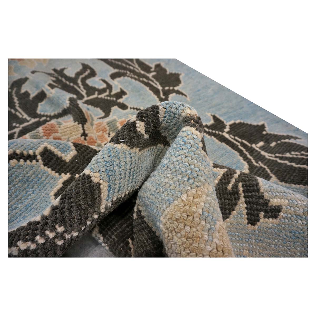 21st Century Turkish Donegal Oushak 4x6 Light Blue & Black Handmade Area Rug #1141501 image 5