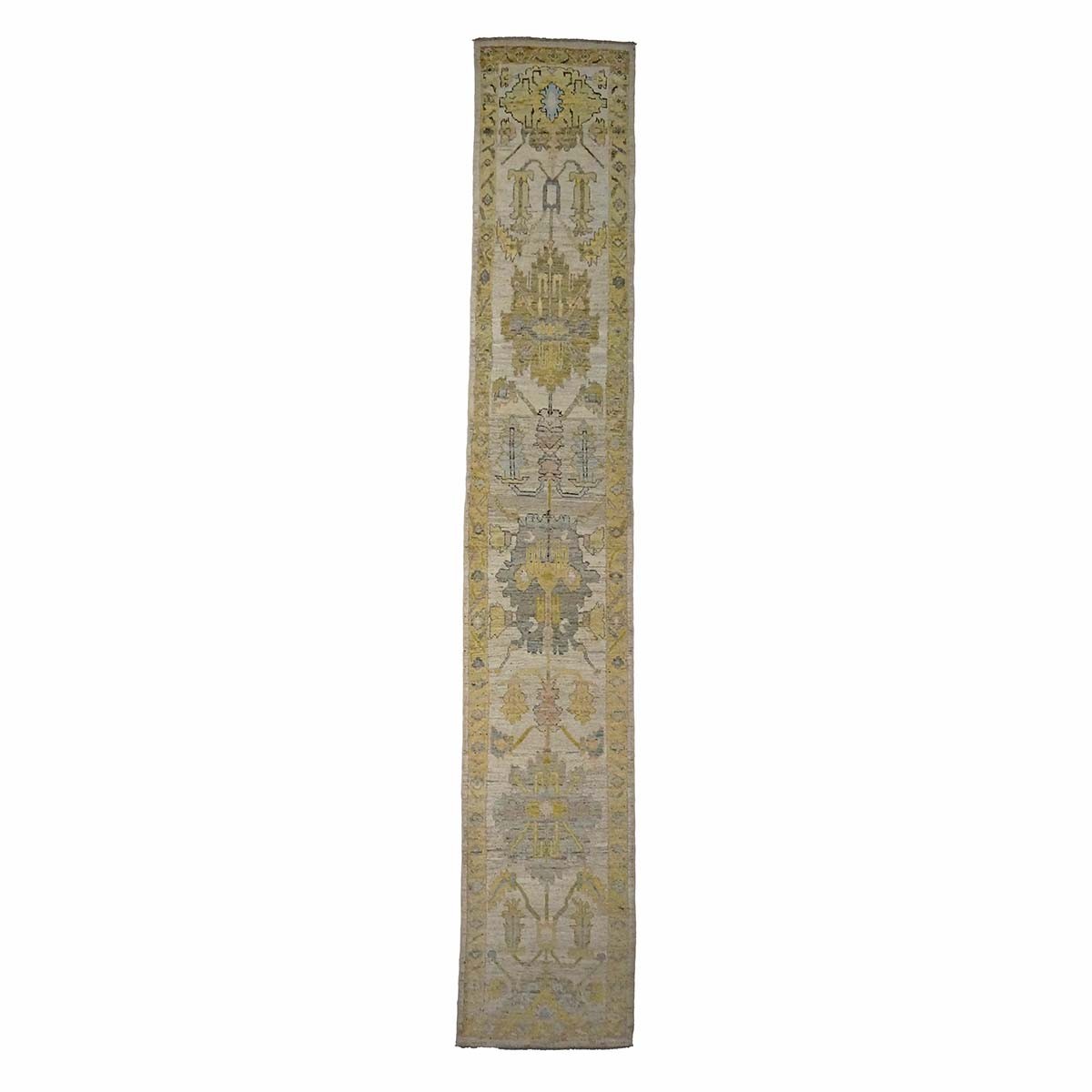 21st Century Turkish Oushak 3X18 Gold, Ivory & Charcoal Handmade Runner Rug #1144143 image 0