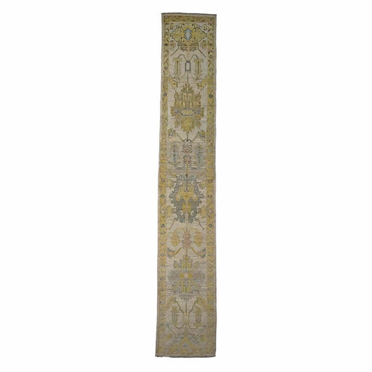 21st Century Turkish Oushak 3X18 Gold, Ivory & Charcoal Handmade Runner Rug #1144143 image 0