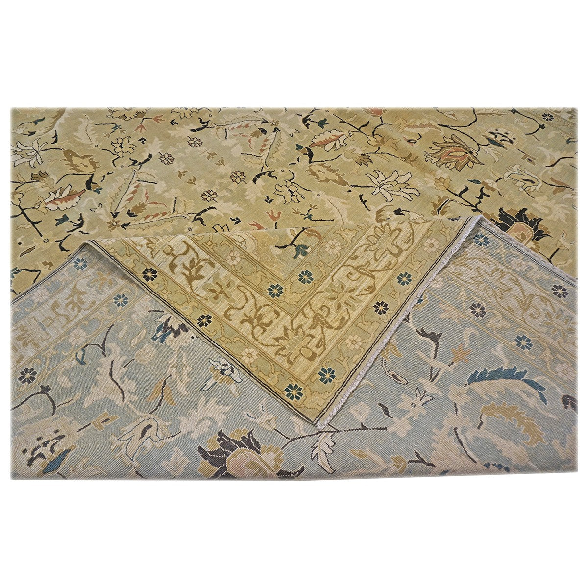 Turkish Agra 9x12 Light Olive and Khaki Handmade Area Rug #1141219 image 6