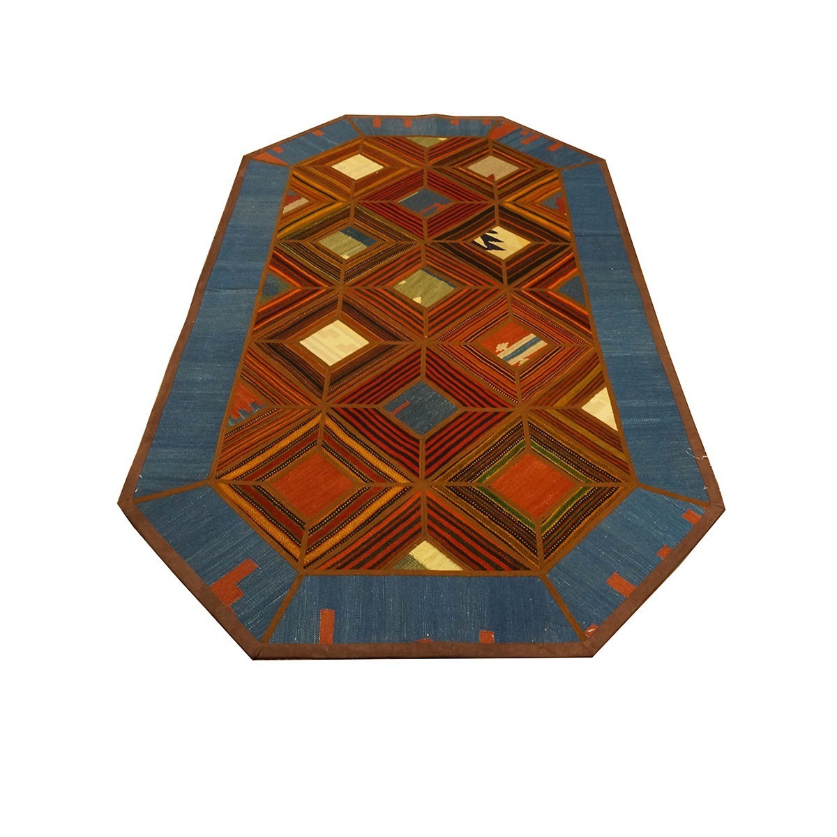 Turkish Safari Kilim 4X7 Blue & Orange Area Rug #1142009 image 1