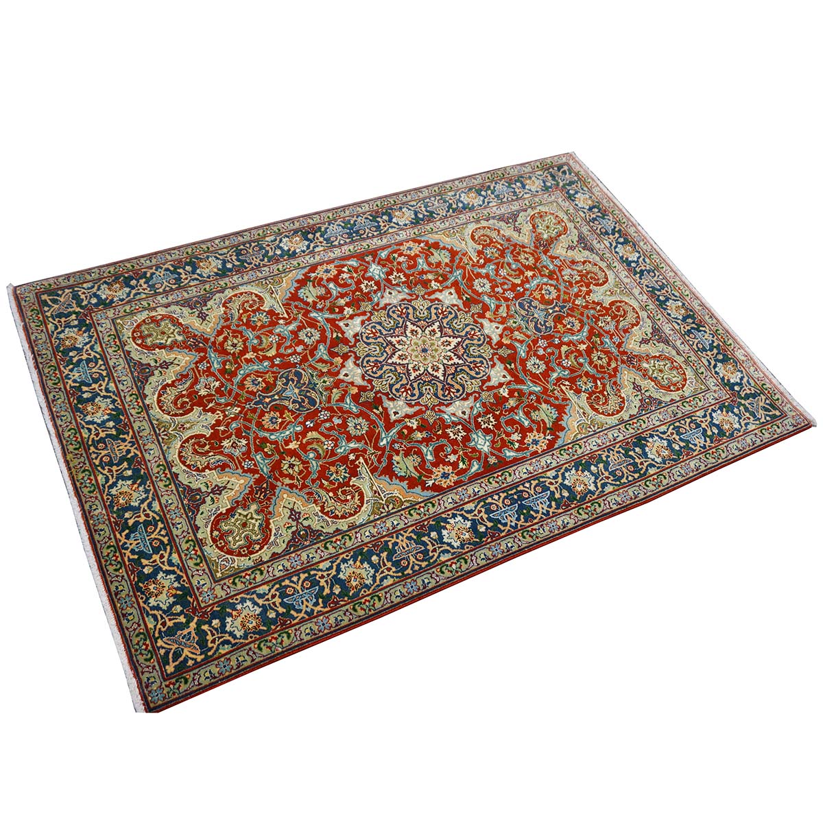 Antique Persian Tabriz 3x4 Red & Navy Handmade Area Rug #1143878 image 2
