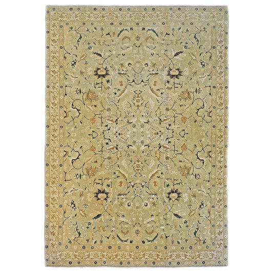Turkish Agra 9x12 Light Olive and Khaki Handmade Area Rug #1141219 image 0